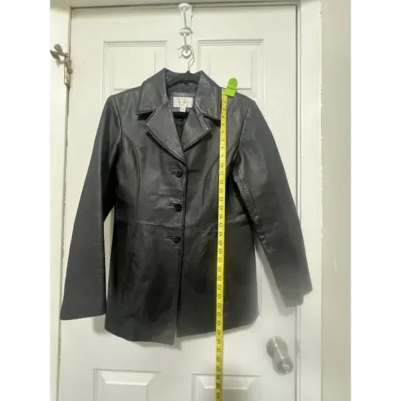 Worthington Women's 100% Genuine Leather Jacket Black Size M Blazer Mob Wife - Picture 7 of 16